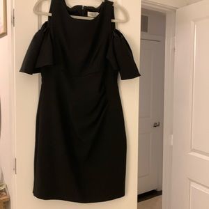 Eliza J fitted black cocktail dress with off the shoulder ruffle detail sz 14